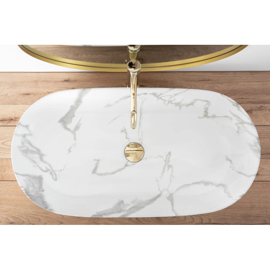REA-U8403 - CLEO ráépíthető mosdó 41x81 cm kerámia/márvány dekor
