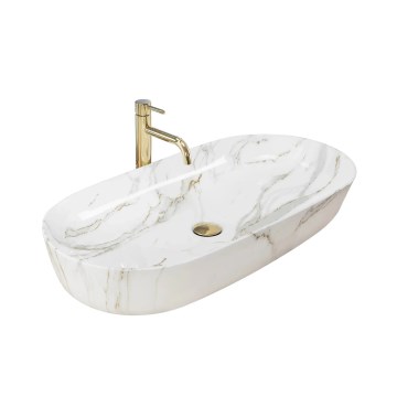 REA-U8404 - Munkalapra helyezhető mosdó CLEO 41x81 cm kerámia/fehér/márványmintás