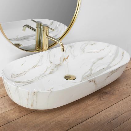 REA-U8404 - Munkalapra helyezhető mosdó CLEO 41x81 cm kerámia/fehér/márványmintás
