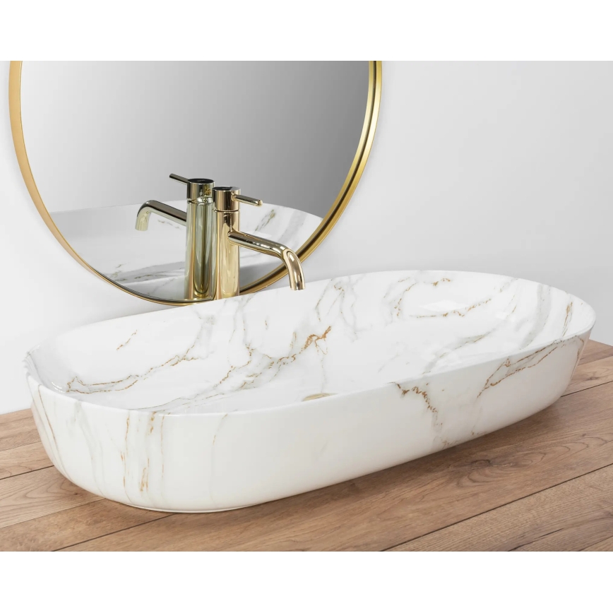 REA-U8404 - Munkalapra helyezhető mosdó CLEO 41x81 cm kerámia/fehér/márványmintás