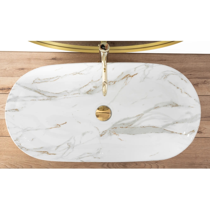 REA-U8404 - Munkalapra helyezhető mosdó CLEO 41x81 cm kerámia/fehér/márványmintás