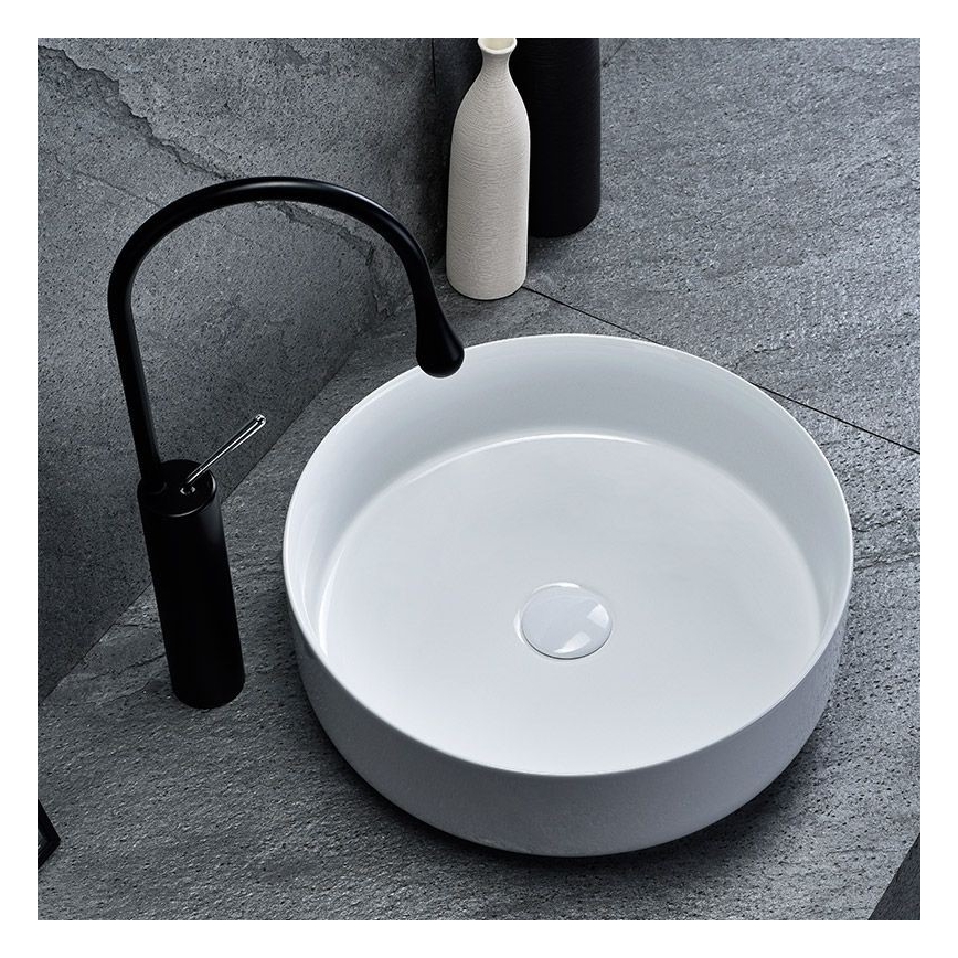 REA-U8493 - ELMA ráültethető mosdó, Ø 45 cm, kerámia, fényes fehér