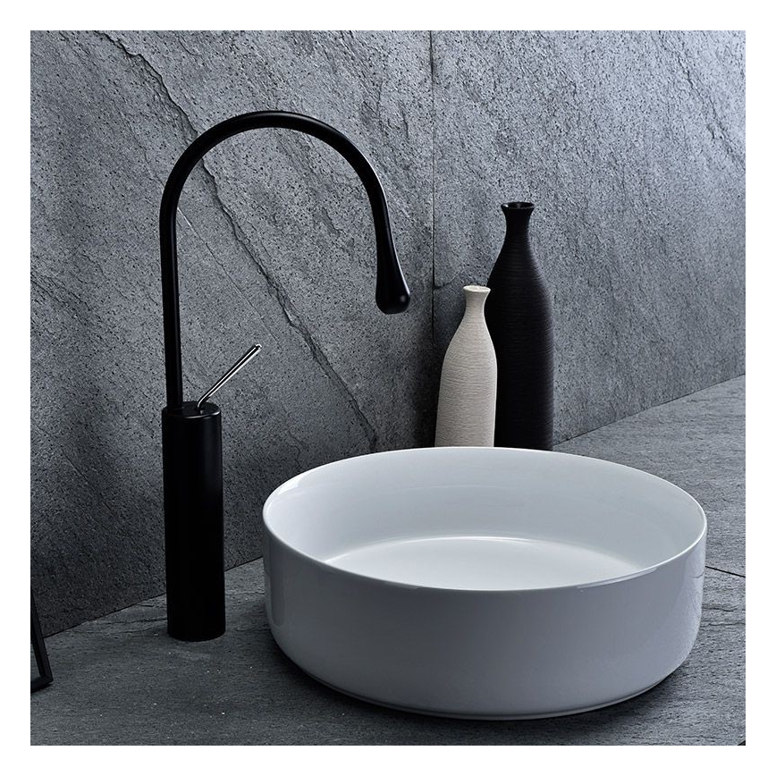 REA-U8493 - ELMA ráültethető mosdó, Ø 45 cm, kerámia, fényes fehér