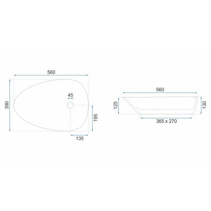 REA-U8536 - Ráültethető mosdó GRETA 39x56 cm kerámia/fényes fehér