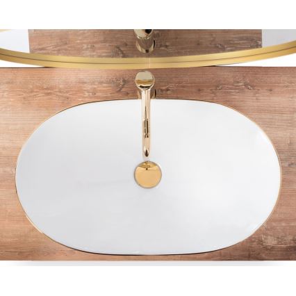 REA-U8570 - Pult fölé helyezhető ROYAL mosdó 36x62 cm kerámia/fényes fehér/arany