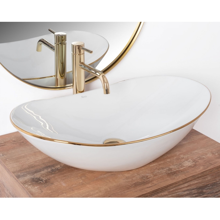 REA-U8570 - Pult fölé helyezhető ROYAL mosdó 36x62 cm kerámia/fényes fehér/arany