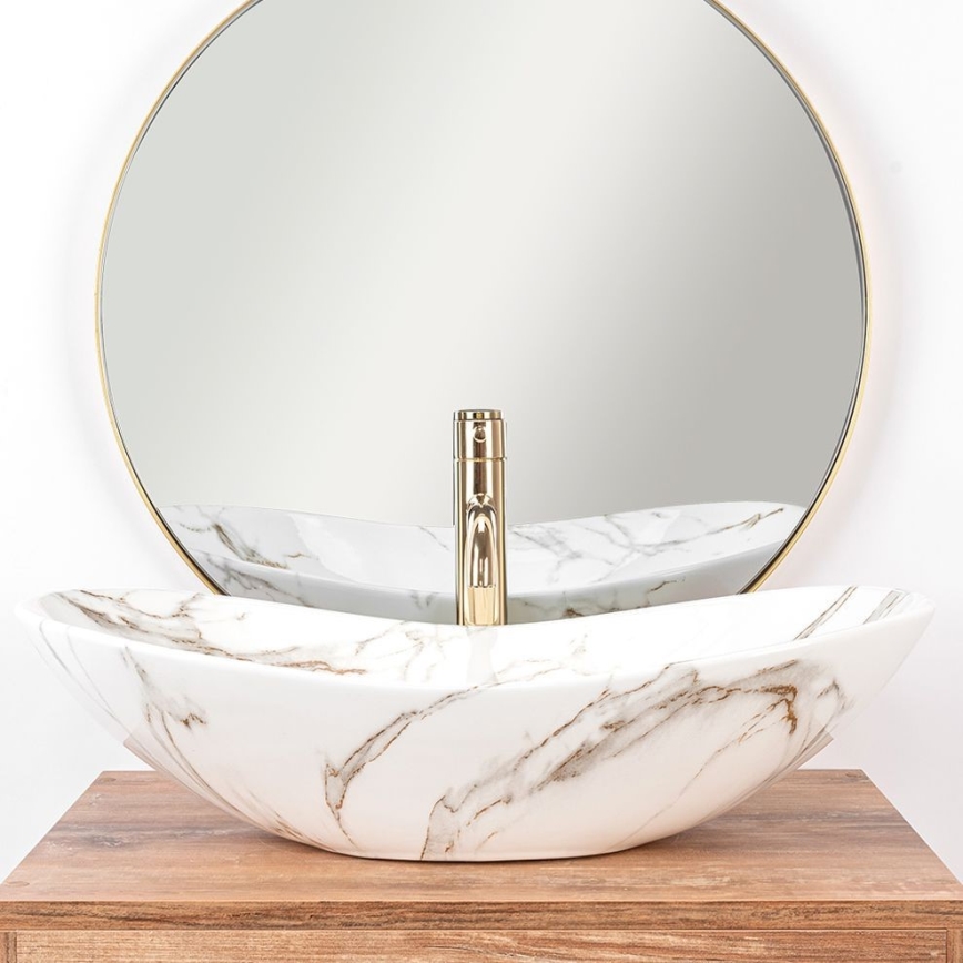 REA-U8597 - Ráépíthető mosdó ROYAL 36x62 cm kerámia/márvány dekor