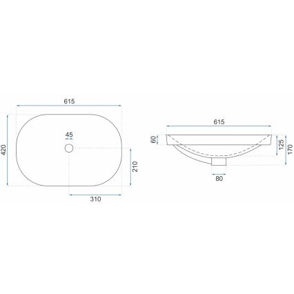 REA-U8700 - Munkalapra szerelhető mosdó ARLETA 42x61,5 cm kerámia/fényes fehér