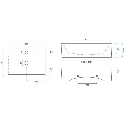 REA-U8701 - BONITA ráültethető mosdó 36x51 cm kerámia/fényes fehér