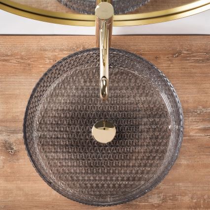 REA-U8880 - Pult fölé szerelhető mosdó CRISTAL, átmérő 39 cm, üveg/füstszürke