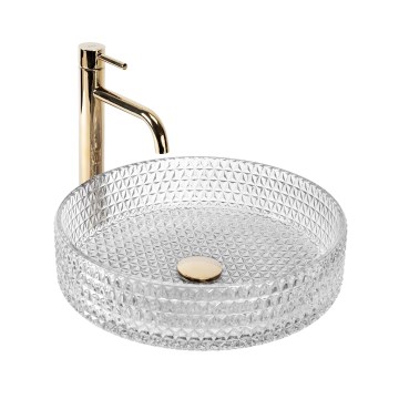 REA-U8881 - CRISTAL ráépíthető mosdó, átmérő 39 cm, üveg/átlátszó
