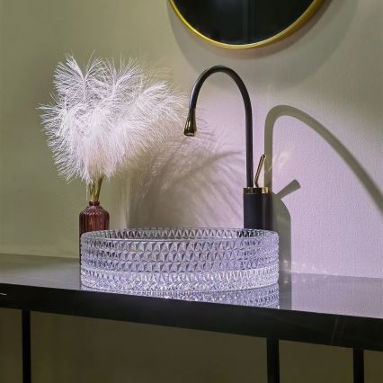 REA-U8881 - CRISTAL ráépíthető mosdó, átmérő 39 cm, üveg/átlátszó