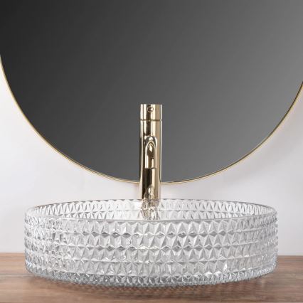 REA-U8881 - CRISTAL ráépíthető mosdó, átmérő 39 cm, üveg/átlátszó