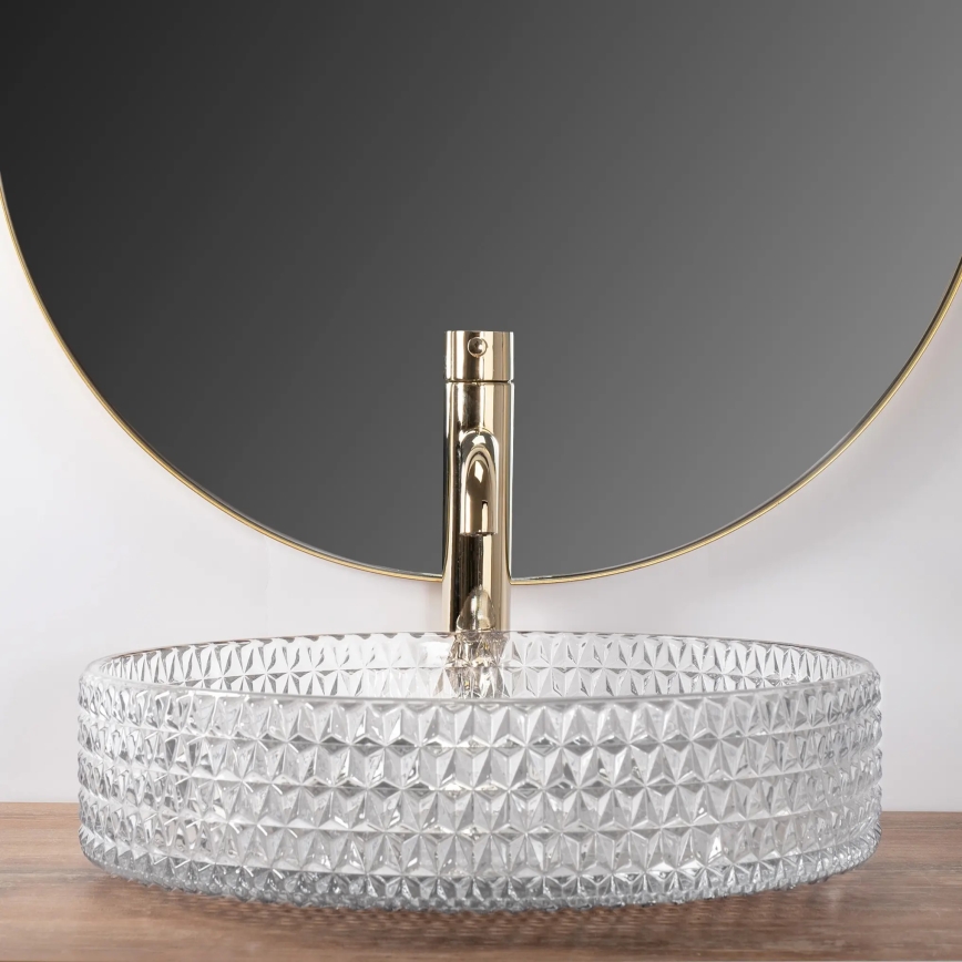 REA-U8881 - CRISTAL ráépíthető mosdó, átmérő 39 cm, üveg/átlátszó