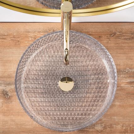 REA-U8881 - CRISTAL ráépíthető mosdó, átmérő 39 cm, üveg/átlátszó