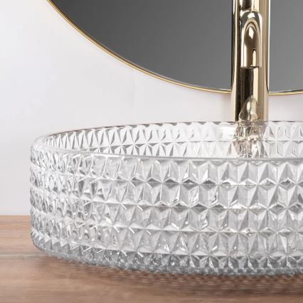 REA-U8881 - CRISTAL ráépíthető mosdó, átmérő 39 cm, üveg/átlátszó