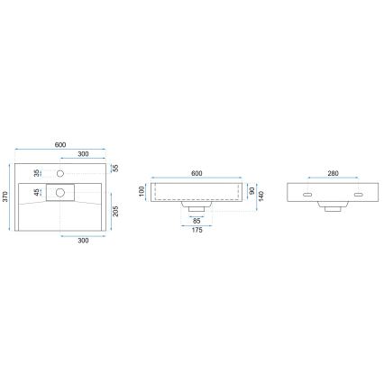 REA-U8901 - GOYA ráépíthető mosdó 37x60 cm matt fehér