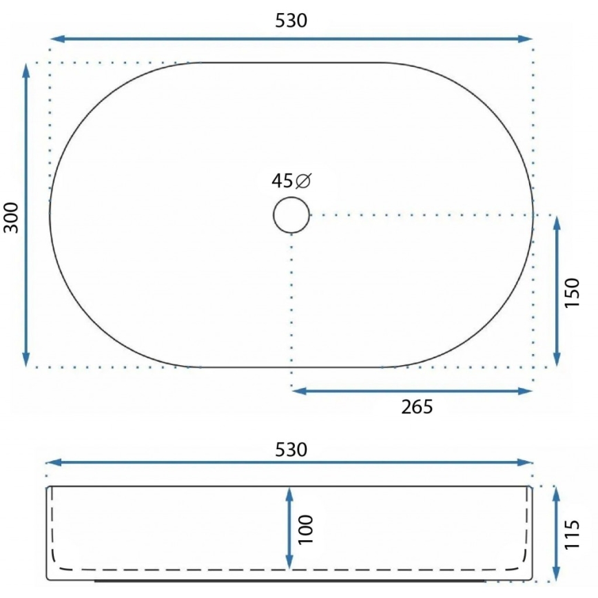 REA-U9108 - LAYLA 30x53 cm ráültethető mosdó, kerámia / fényes fehér