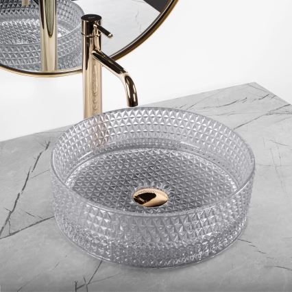 REA-U9615 - CRISTAL ráültethető mosdó, átmérő 35,5 cm, üveg/szürke