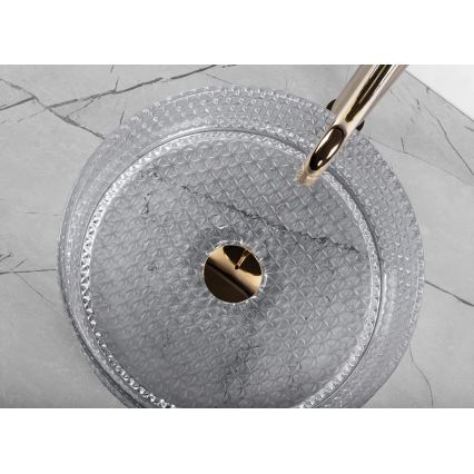REA-U9615 - CRISTAL ráültethető mosdó, átmérő 35,5 cm, üveg/szürke