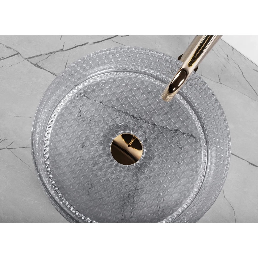 REA-U9615 - CRISTAL ráültethető mosdó, átmérő 35,5 cm, üveg/szürke