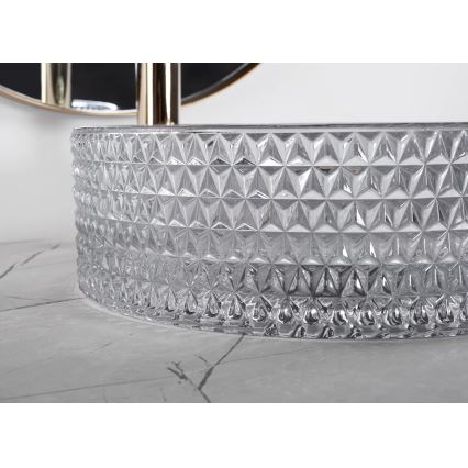 REA-U9615 - CRISTAL ráültethető mosdó, átmérő 35,5 cm, üveg/szürke