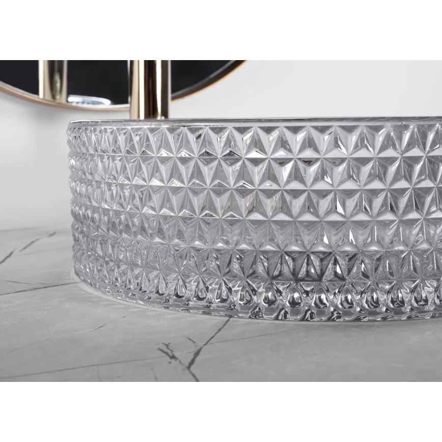 REA-U9615 - CRISTAL ráültethető mosdó, átmérő 35,5 cm, üveg/szürke