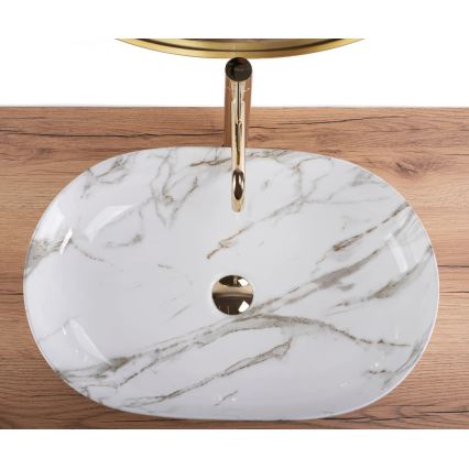 REA-U9656 - Pult fölé helyezhető CLEO mosdó 41x60,5 cm, kerámia/márvány dekor
