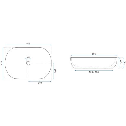 REA-U9656 - Pult fölé helyezhető CLEO mosdó 41x60,5 cm, kerámia/márvány dekor