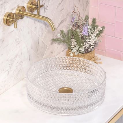 REA-U9670 - CRISTAL ráépíthető mosdó, átmérő 35,5 cm, átlátszó üveg
