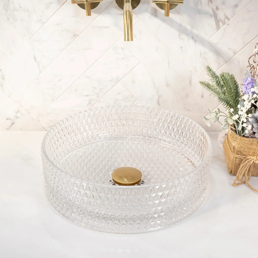 REA-U9670 - CRISTAL ráépíthető mosdó, átmérő 35,5 cm, átlátszó üveg