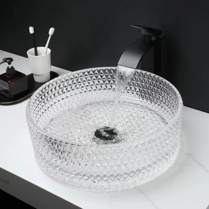 REA-U9670 - CRISTAL ráépíthető mosdó, átmérő 35,5 cm, átlátszó üveg