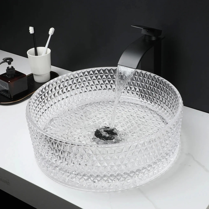 REA-U9670 - CRISTAL ráépíthető mosdó, átmérő 35,5 cm, átlátszó üveg