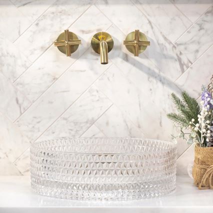 REA-U9670 - CRISTAL ráépíthető mosdó, átmérő 35,5 cm, átlátszó üveg