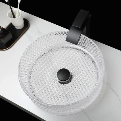 REA-U9670 - Ráépíthető mosdó CRISTAL 35,5 cm üveg/átlátszó