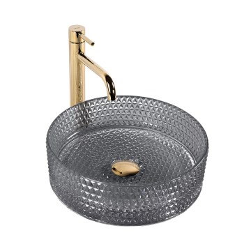 REA-U9671 - CRISTAL ráépíthető mosdó Ø 35,5 cm üveg/füstszürke