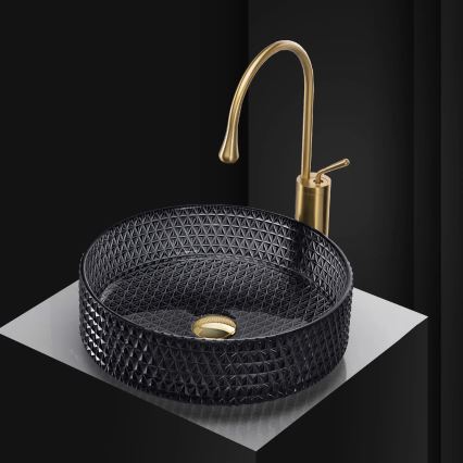 REA-U9671 - CRISTAL ráépíthető mosdó Ø 35,5 cm üveg/füstszürke