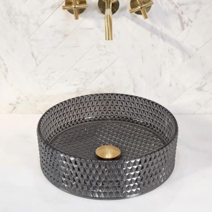 REA-U9671 - CRISTAL ráépíthető mosdó Ø 35,5 cm üveg/füstszürke