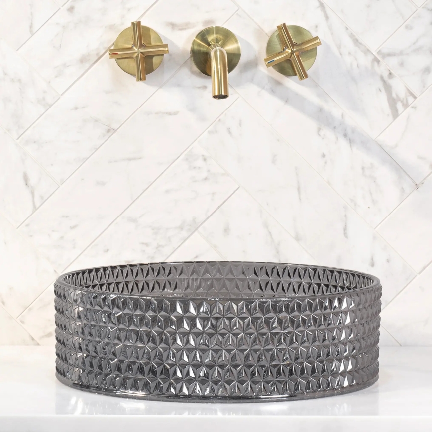 REA-U9671 - CRISTAL ráépíthető mosdó Ø 35,5 cm üveg/füstszürke