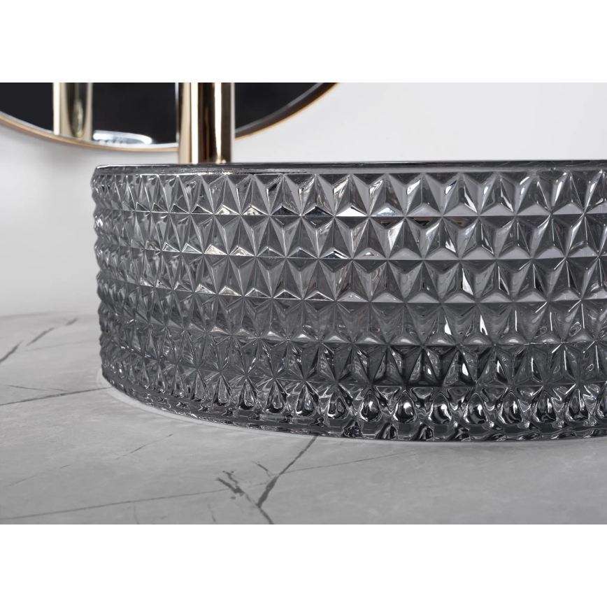 REA-U9671 - CRISTAL ráépíthető mosdó Ø 35,5 cm üveg/füstszürke