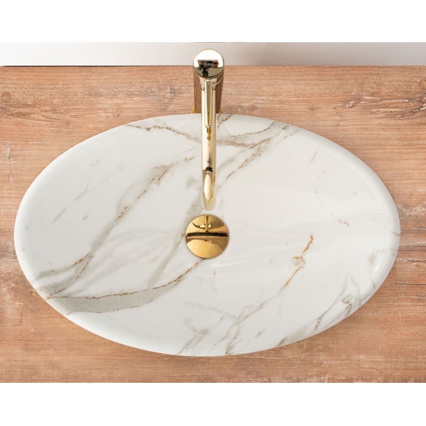 REA-U9685 - Ráépíthető mosdó PAMELA 33x53 cm, kerámia/márvány dekor