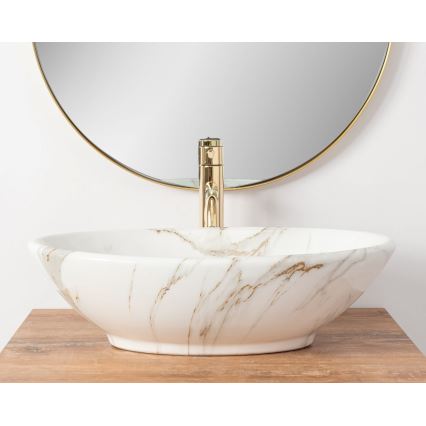 REA-U9685 - Ráépíthető mosdó PAMELA 33x53 cm, kerámia/márvány dekor