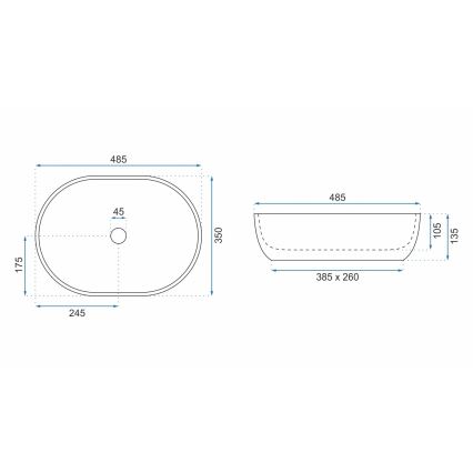 REA-U9888  - LARA ráépíthető mosdó 35x48,5 cm, kerámia/kőhatású