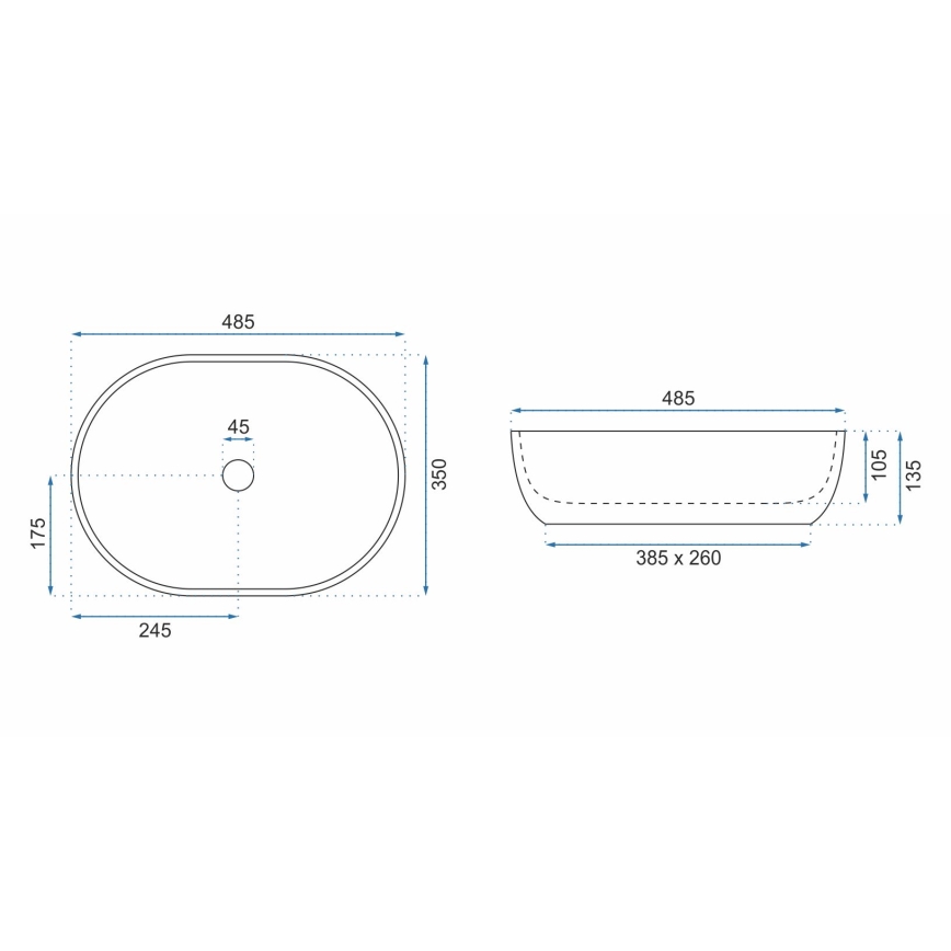 REA-U9888  - LARA ráépíthető mosdó 35x48,5 cm, kerámia/kőhatású