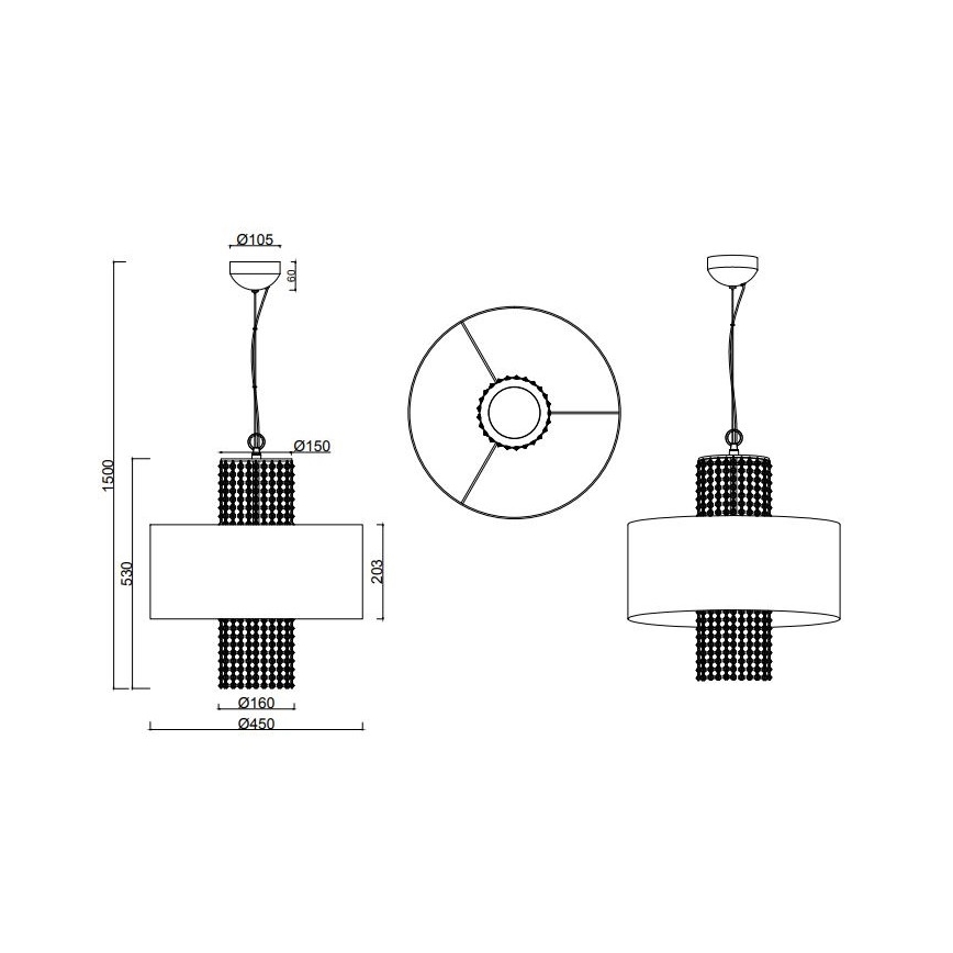 Reality - Csillár zsinóron KING 3xE14/28W/230V ezüst