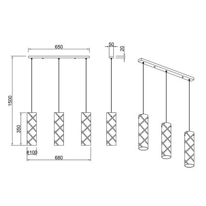 Reality - Csillár zsinóron ROMANO 3xE27/40W/230V