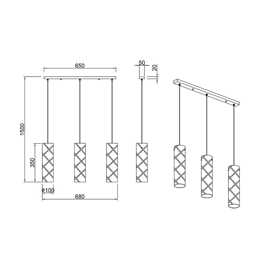 Reality - Csillár zsinóron ROMANO 3xE27/40W/230V