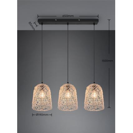 Reality - Kábelen lógó csillár LOVIS 3xE27/40W/230V fekete