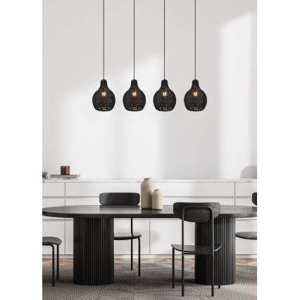 Reality - SPROUT zsinóros csillár 4xE14/30W/230V fekete/rattan