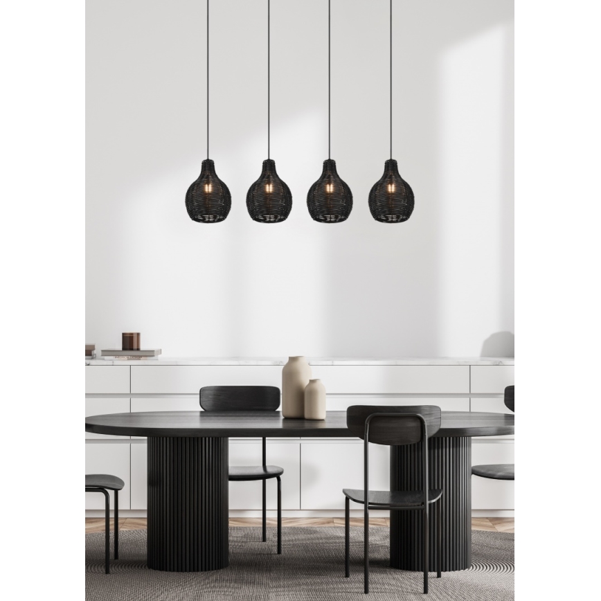 Reality - SPROUT zsinóros csillár 4xE14/30W/230V fekete/rattan